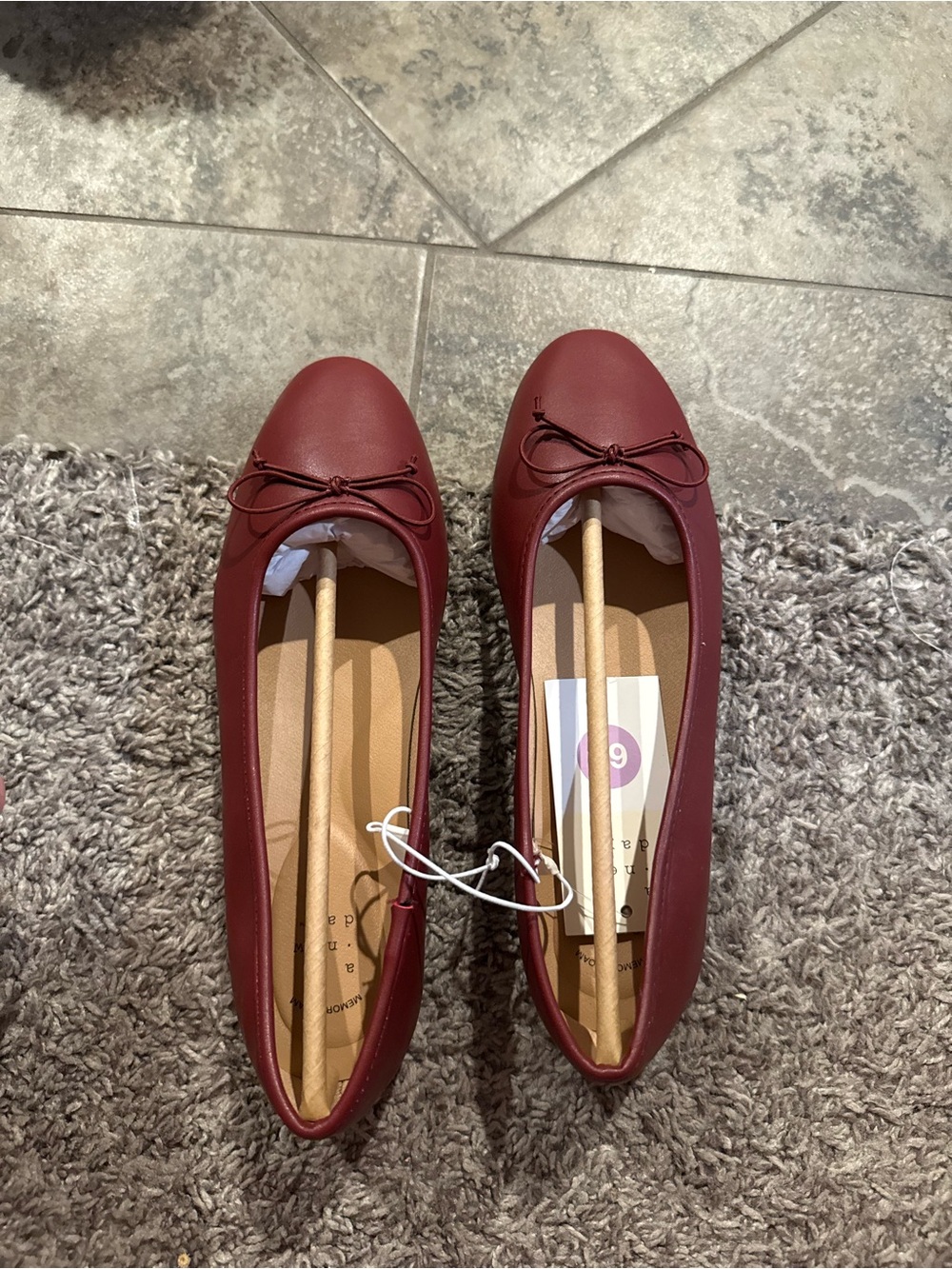 🐒a new day Women's Deep Red Ballet Flats with Bow